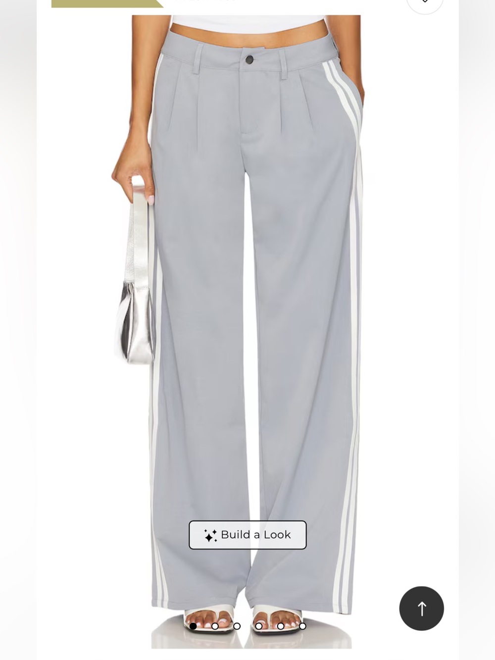 superdown Light Gray Wide-Leg Track Pants with White Side Stripes